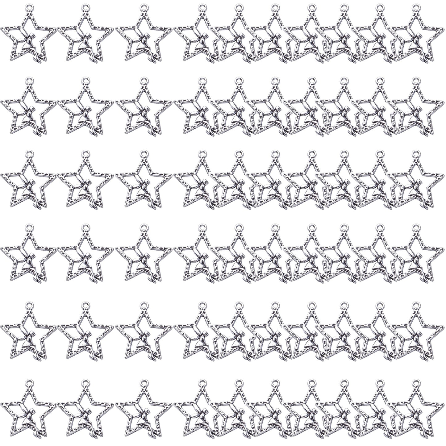 60pcs Fairy Charm Pendants Alloy Angle Charms Fairy on Star Charms Craft Supplies for DIY Earrings Necklace Bracelet Jewelry Making and Crafting Accessory, 3 Colors