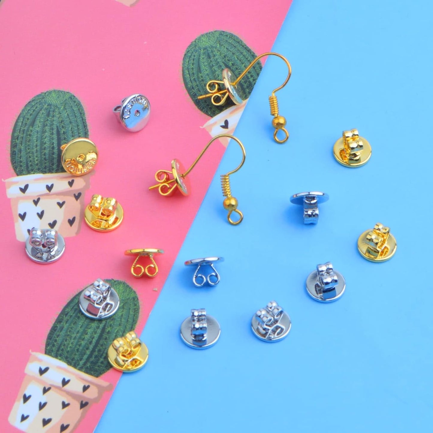 16pcs Golden Plated Brass Locking Earring Safety Backs Hypoallergenic Round Disc Secure Magic Earring Backs Lifters Butterfly Clasps Replacements for Stud Earring, 2 Colors