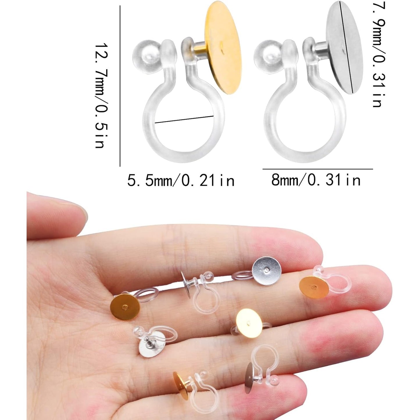 20pcs 2 Colors Invisible Clip-on Earring Converters Allergy-Free Brass U Shaped Adhesive Resin Earring Clips Components for Non-Pierced Ears DIY Jewelry Making Findings