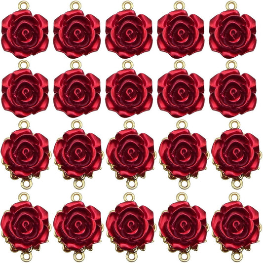 20pcs Enamel Red Rose Flower Charms Connectors Alloy Rose Flower Pendant Flower Dangle Charms Links Craft Supplies for DIY Jewelry Making Valentine's Gifts Decor, 2 Styles