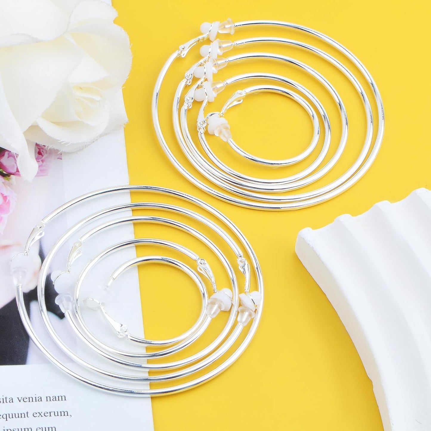 5 Pairs Gold Clip on Earrings Hoop Non Piercing Women Clip Earrings for Women, 5 Sizes
