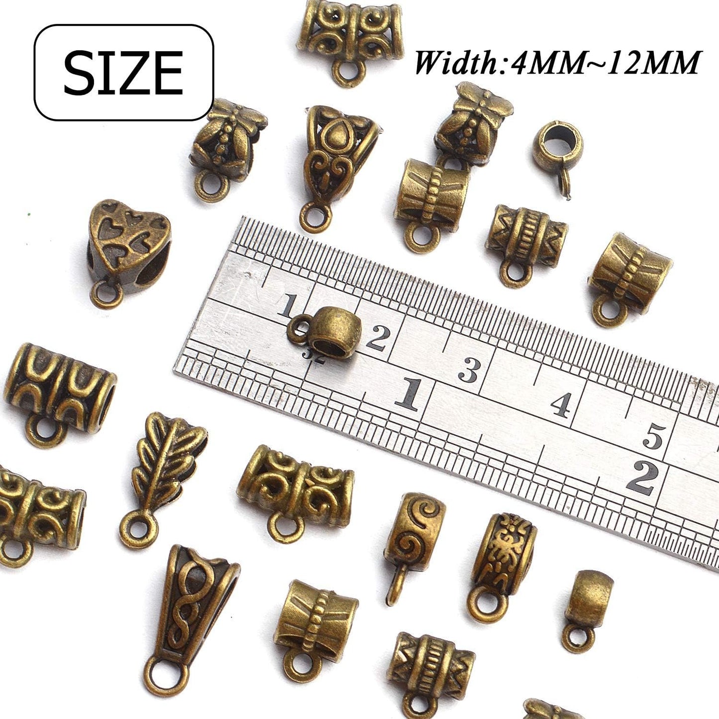 Tibetan Mixed Bail Beads Connectors - 100 Gram Metal Tube Bail Beads & Spacer Hanger Links for European Charm Jewelry Making, Antique Bronze
