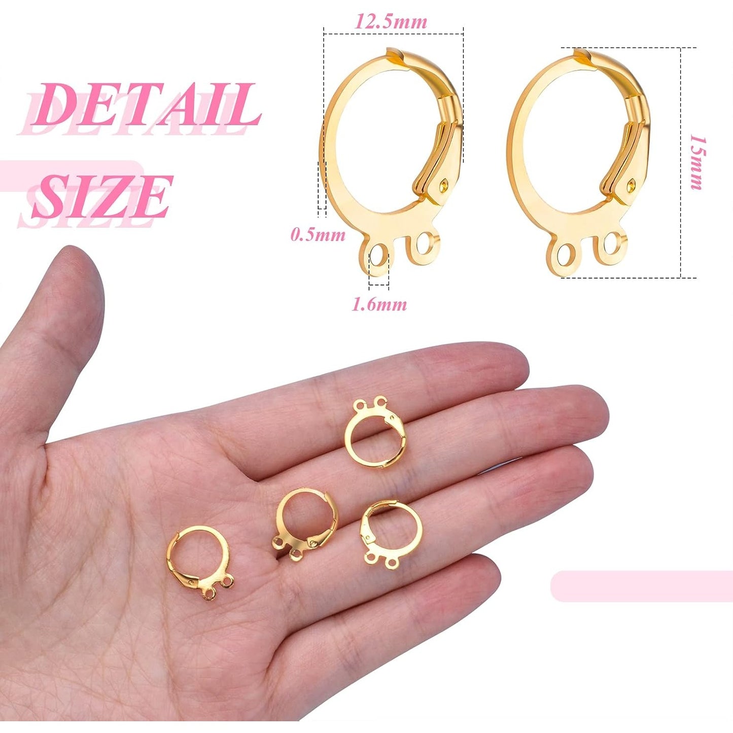 50pcs Hypoallergenic Round Earring Hooks Alloy Lever Back Earrings French Hook Dangle Ear Wire with Double Open Loops for DIY Earring Designs Jewelry Making, Silver