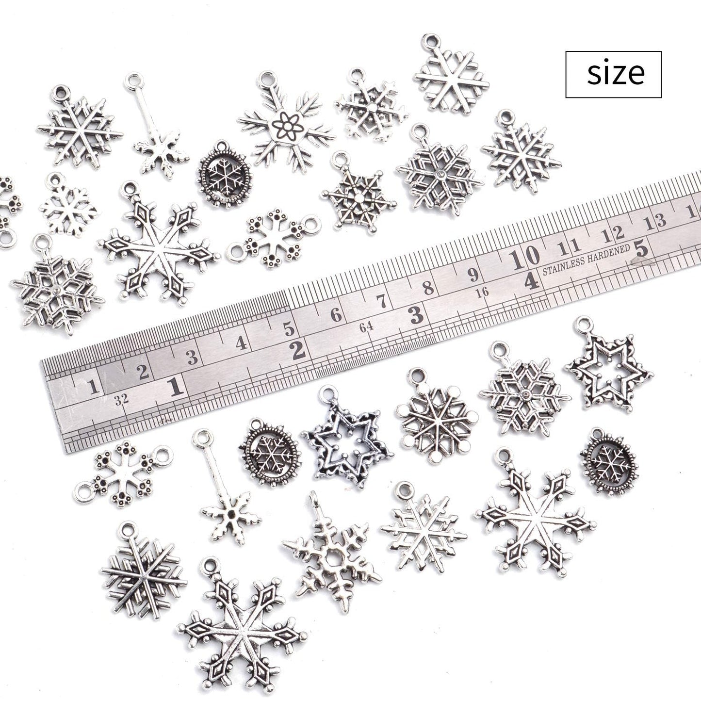 Christmas Snowflake Charms, 100g (about 80pcs - 90pcs) Mixed Alloy Snowflake Pendant Craft Supplies Jewelry Findings for DIY Necklace Bracelet Jewelry Making, Gold