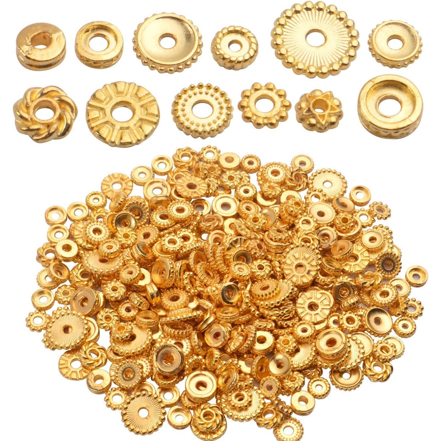 100 Gram(About 170-300pcs) Spacer Beads Jewelry Bead Charm Spacers Alloy Spacer Beads for Jewelry Making DIY Bracelets Necklace and Crafting,Gold