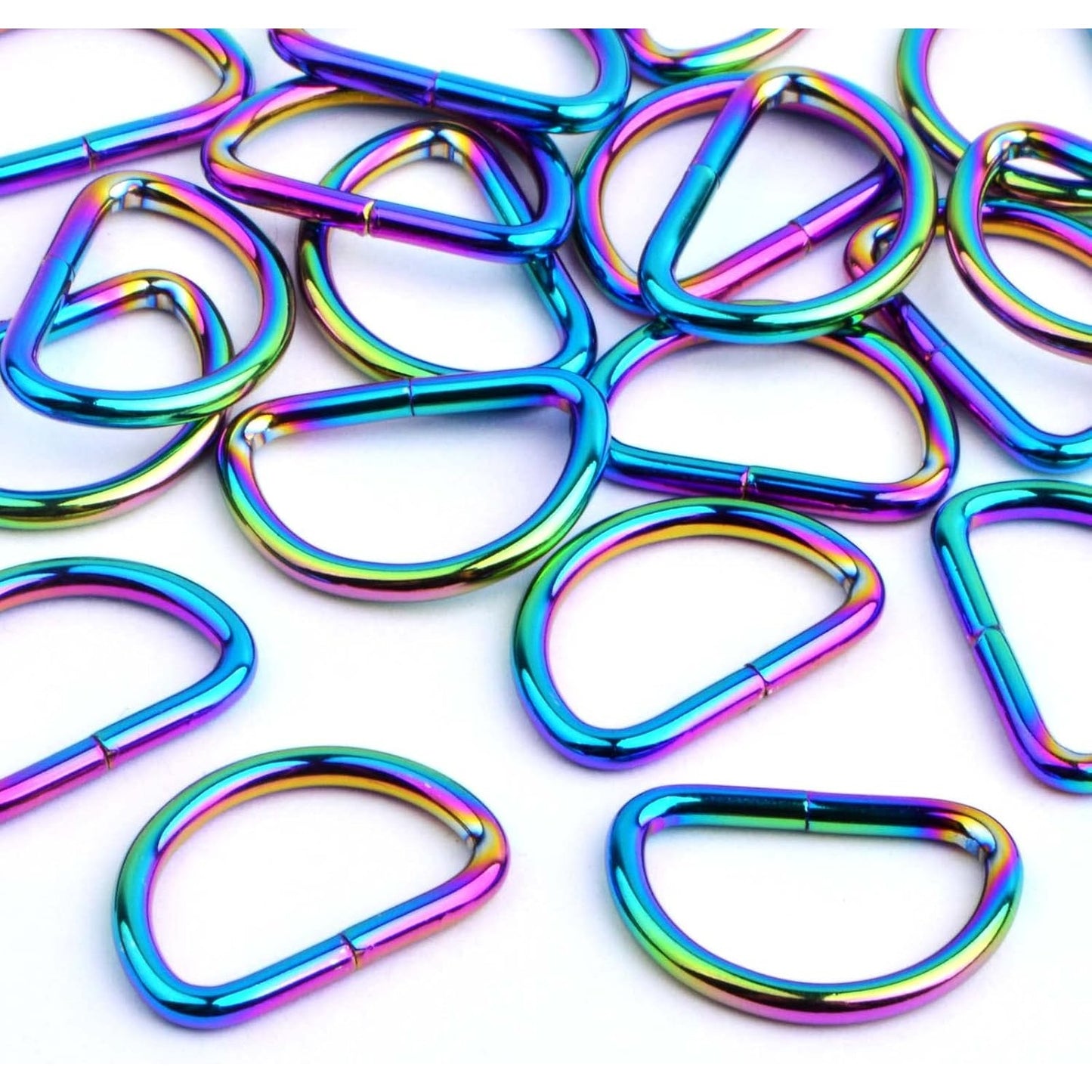 BronaGrand 20pcs Metal Semi-Circular D Rings Multipurpose Half Round D-shaped Rings Buckle Clips DIY Accessories for Bags Purse Backpack Belt Clothing Sewing, Rainbow Color