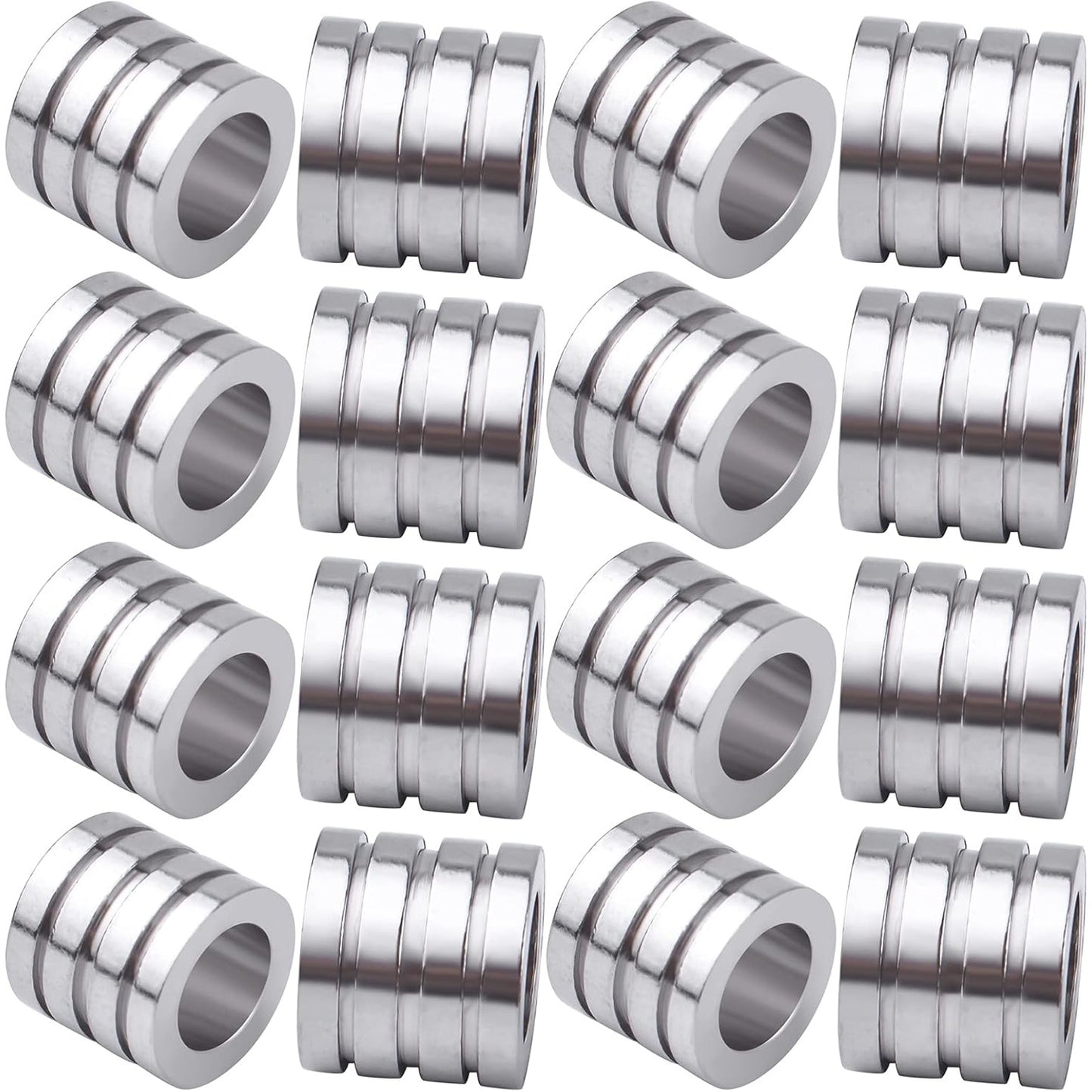 20pcs Stainless Steel Spacer Beads Grooved Column Beads Tube Spacers with 6.4mm Large Hole for DIY European Bracelet Necklace Jewelry Making Accessories