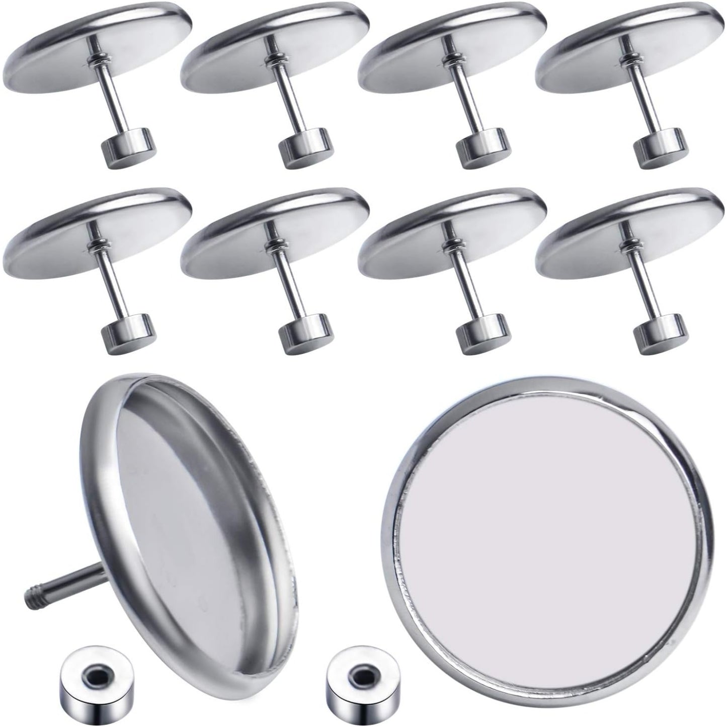 Stud Earring Bezels,10pcs 6mm Stainless Steel Hypoallergenic Cabochon Bezel Trays Gemstone Earring Posts Blanks Settings