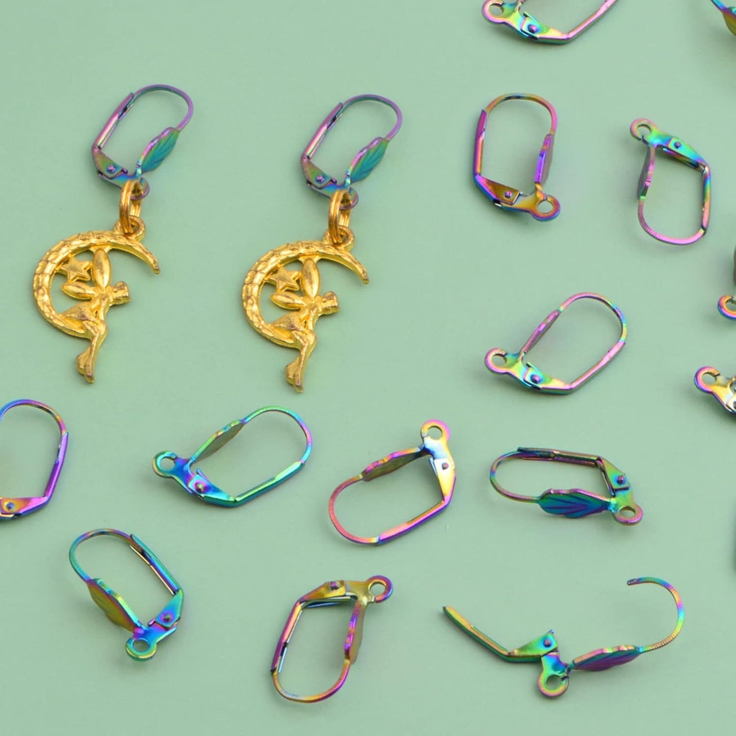 30pcs Stainless Steel Leverback French Earring Hooks Hypoallergenic Interchangeable Dangle Ear Wire Hooks Earring Findings for DIY Jewelry Making, Rainbow Color