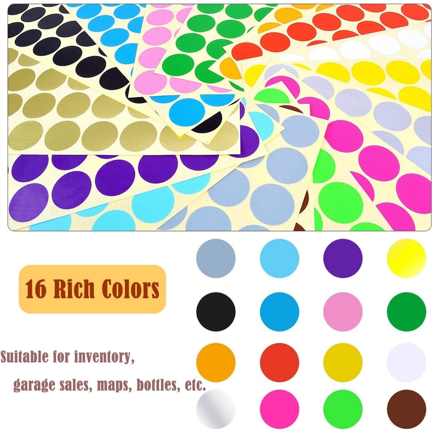 BronaGrand 640 Pieces 1 Inch Round Stickers Color Coding Labels