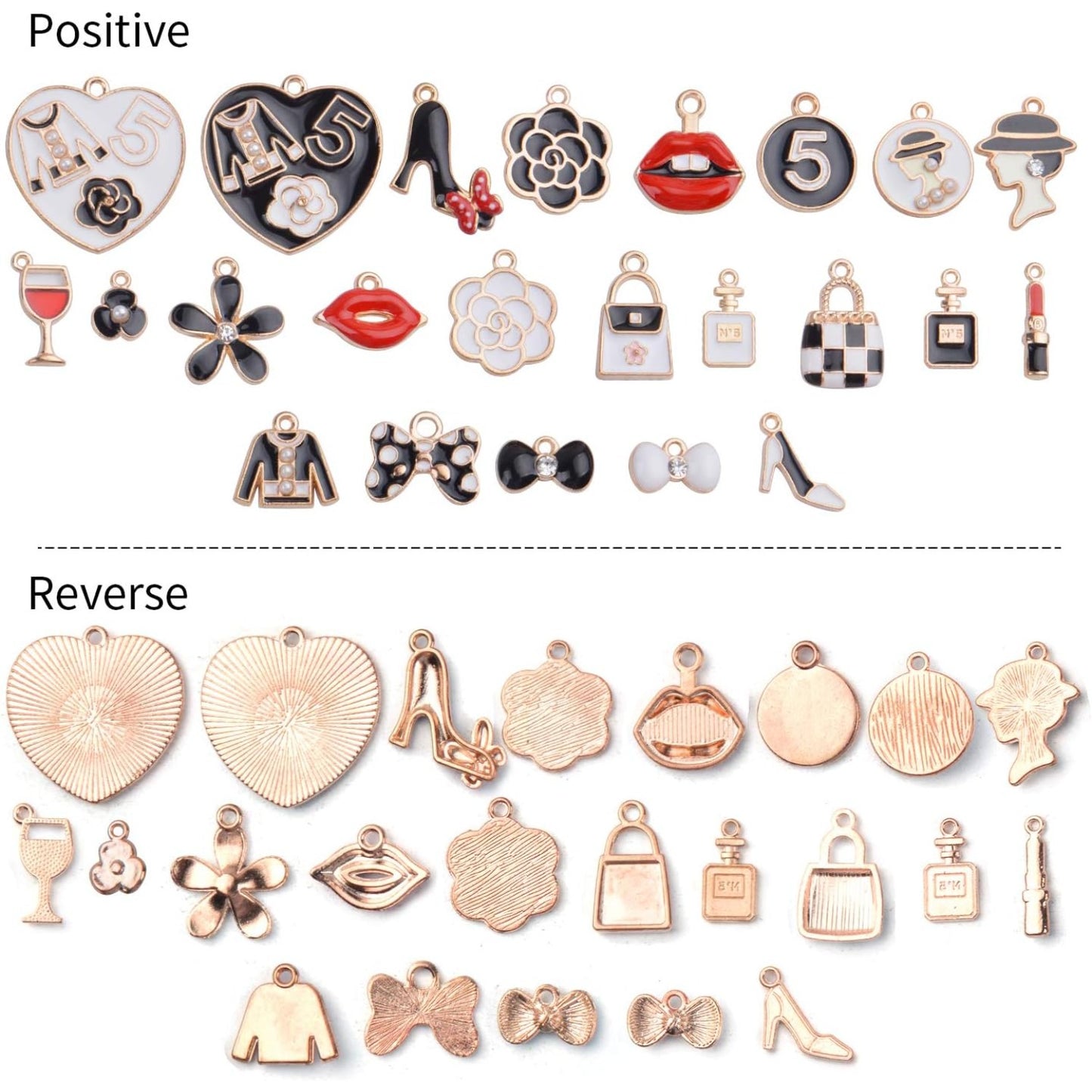 23pcs Mixed Women Make Up Charms Fashion Lipstick Dress Perfume Purse Charms Pendant for Jewelry Making Necklace Bracelet Earring
