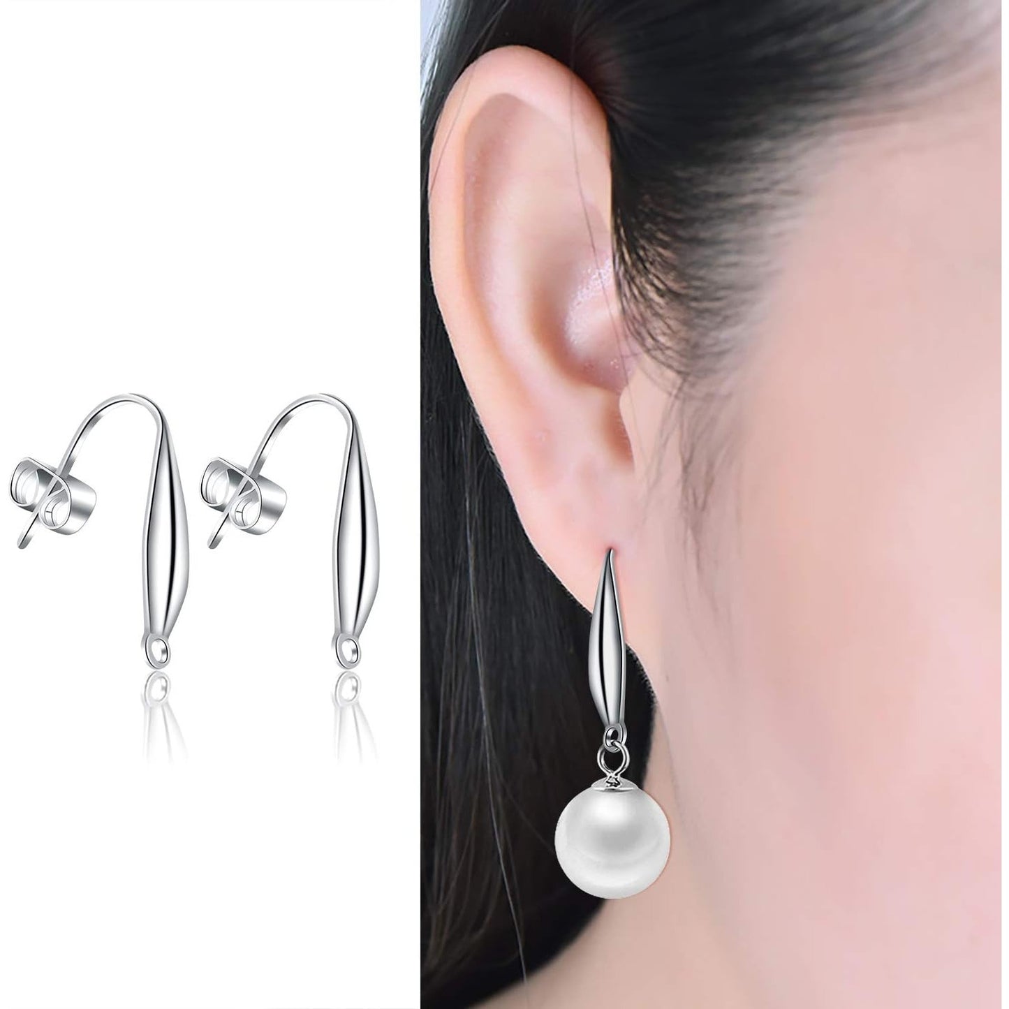 50pcs Earring Hooks Teardrop Ear Wire Hooks with 50pcs Stainless Steel Butterfly Earring Backs for Jewelry Making