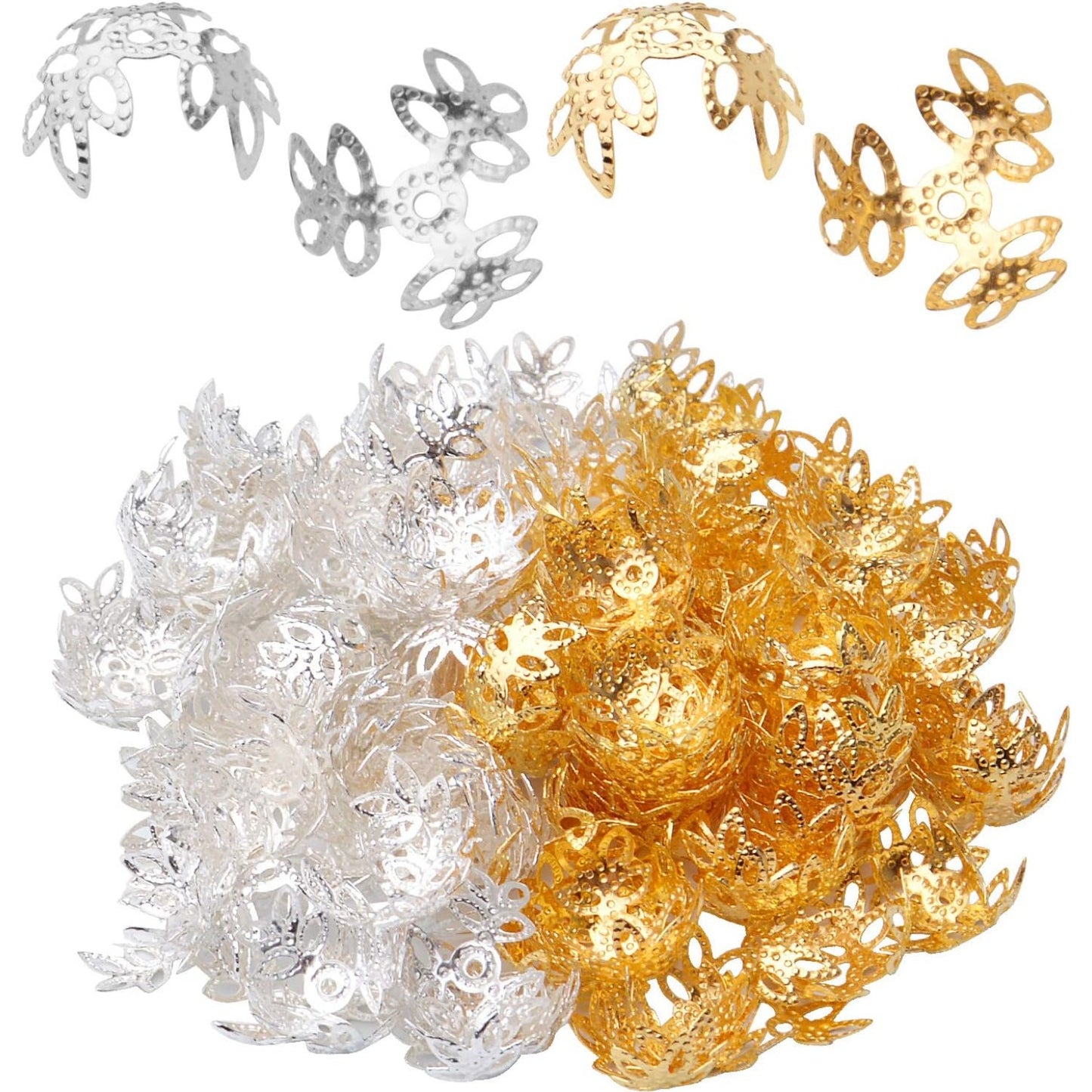 200pcs Metal Flower Filigree Bead Caps Spacer Caps for Bracelet Earring Jewelry Crafts Making