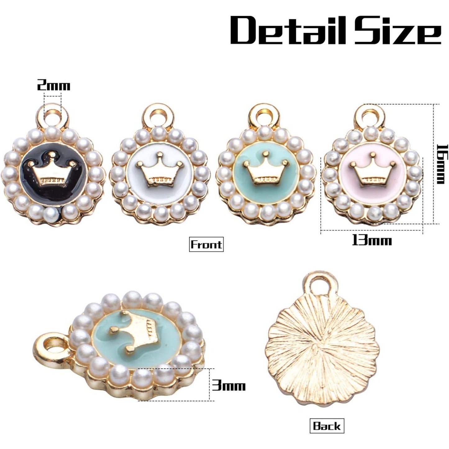 Enamel Pearl Crown Charms, 20pcs Enamel Pearl Round Alloy Colorful Crown Charms Pendants for DIY Necklaces Bracelets Jewelry Making Craft Supplies, Black, Pink, White, Green, 13x16mm