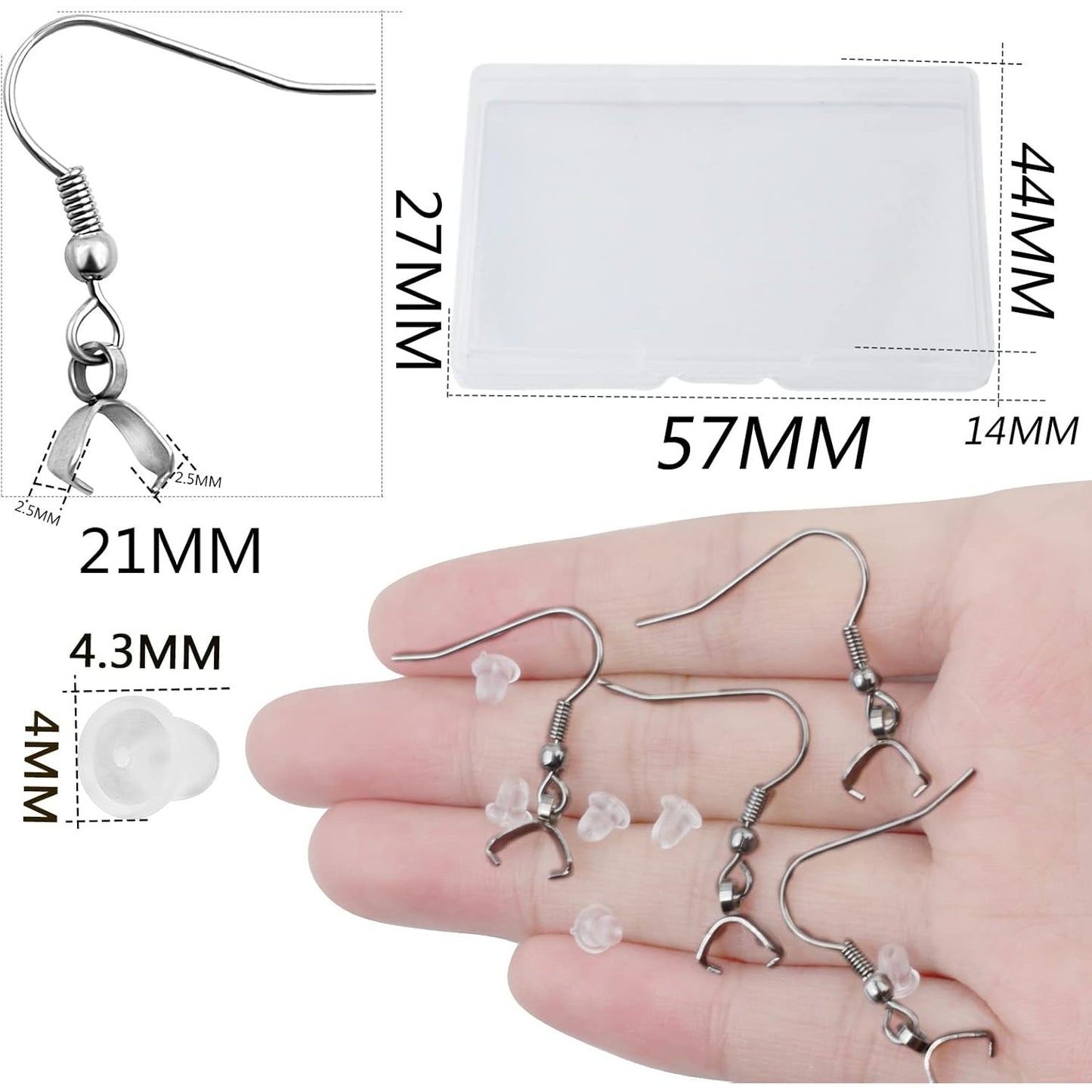 50pcs Hypoallergenic Earring Hooks - Stainless Steel Wire Ear Ball Hooks with Pendant Clasp for Jewelry Making Supplies