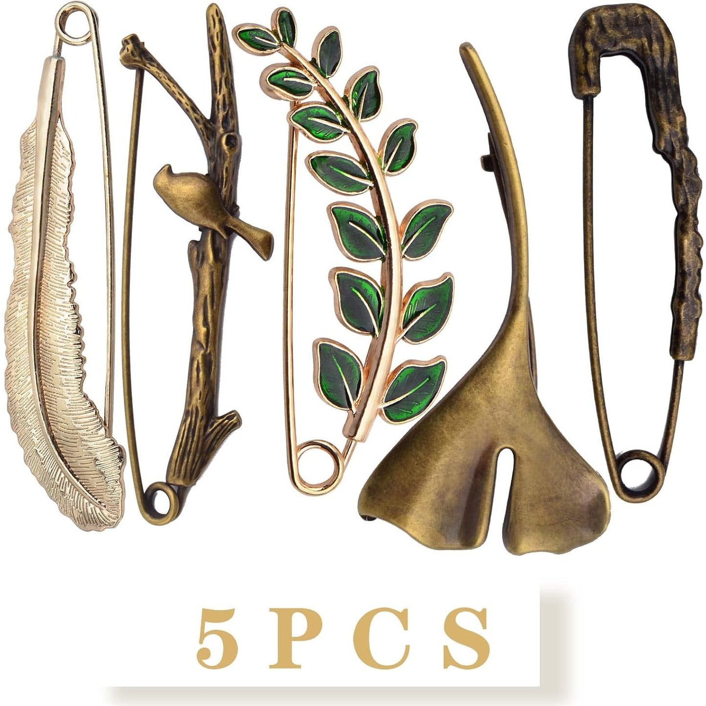 5pcs 5 Styles Extra Large Safety Pins Vintage Alloy Brooches Safety Pins Heavy Duty Quality Lapel Pins for Scarf Blankets Skirts Kilts Knitted Fabric Crafts