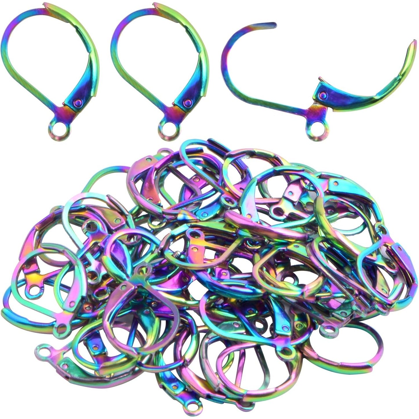 50pcs Stainless Steel Leverback Earring Hooks Hypoallergenic D Shape French Earwire Hooks Dangle Earring Findings for DIY Jewelry Making Supplies, Rainbow Color