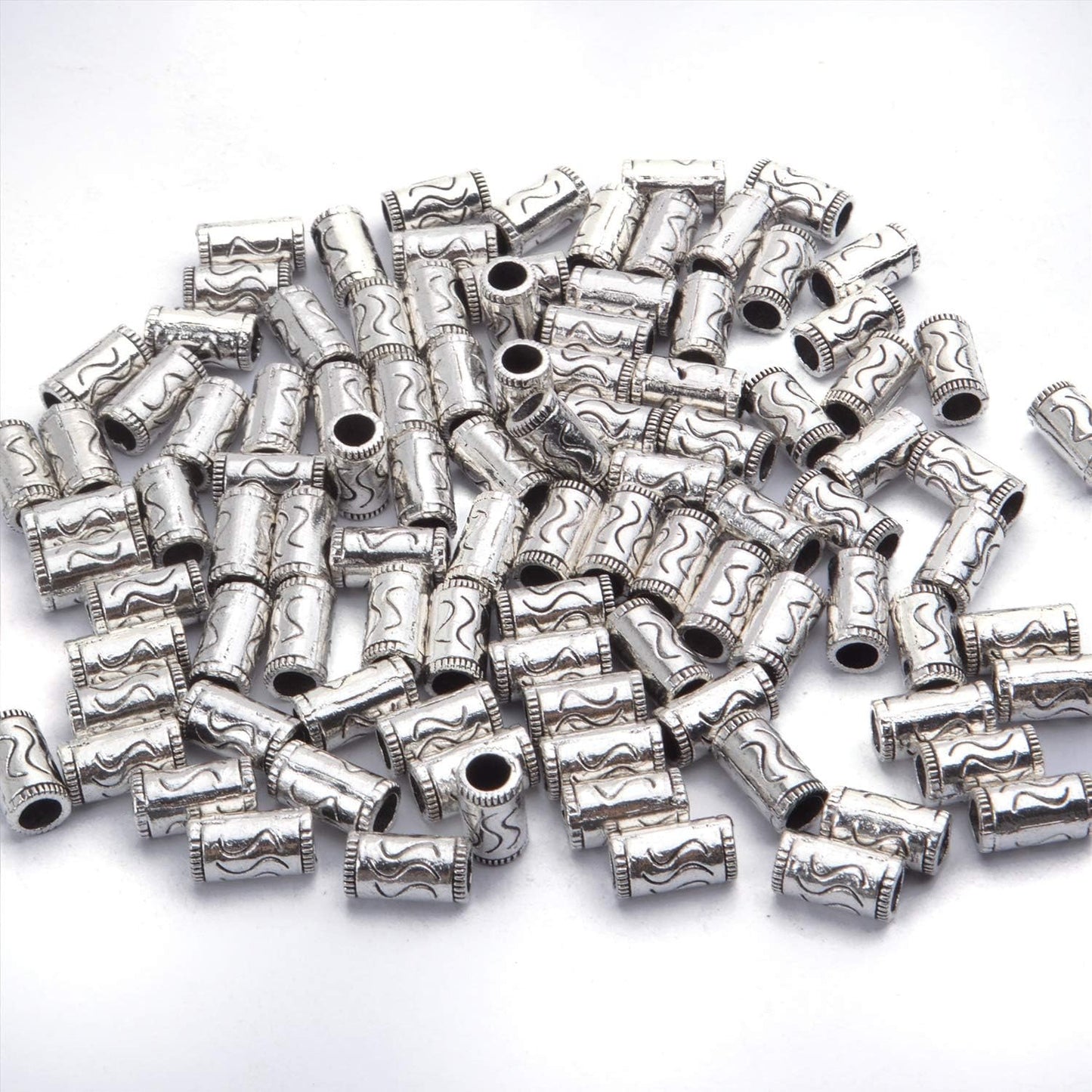 100pcs Tibetan Silver Spacer Beads Alloy Tube Metal Spacers European Large Hole Beads Charms for DIY Necklace Bracelets