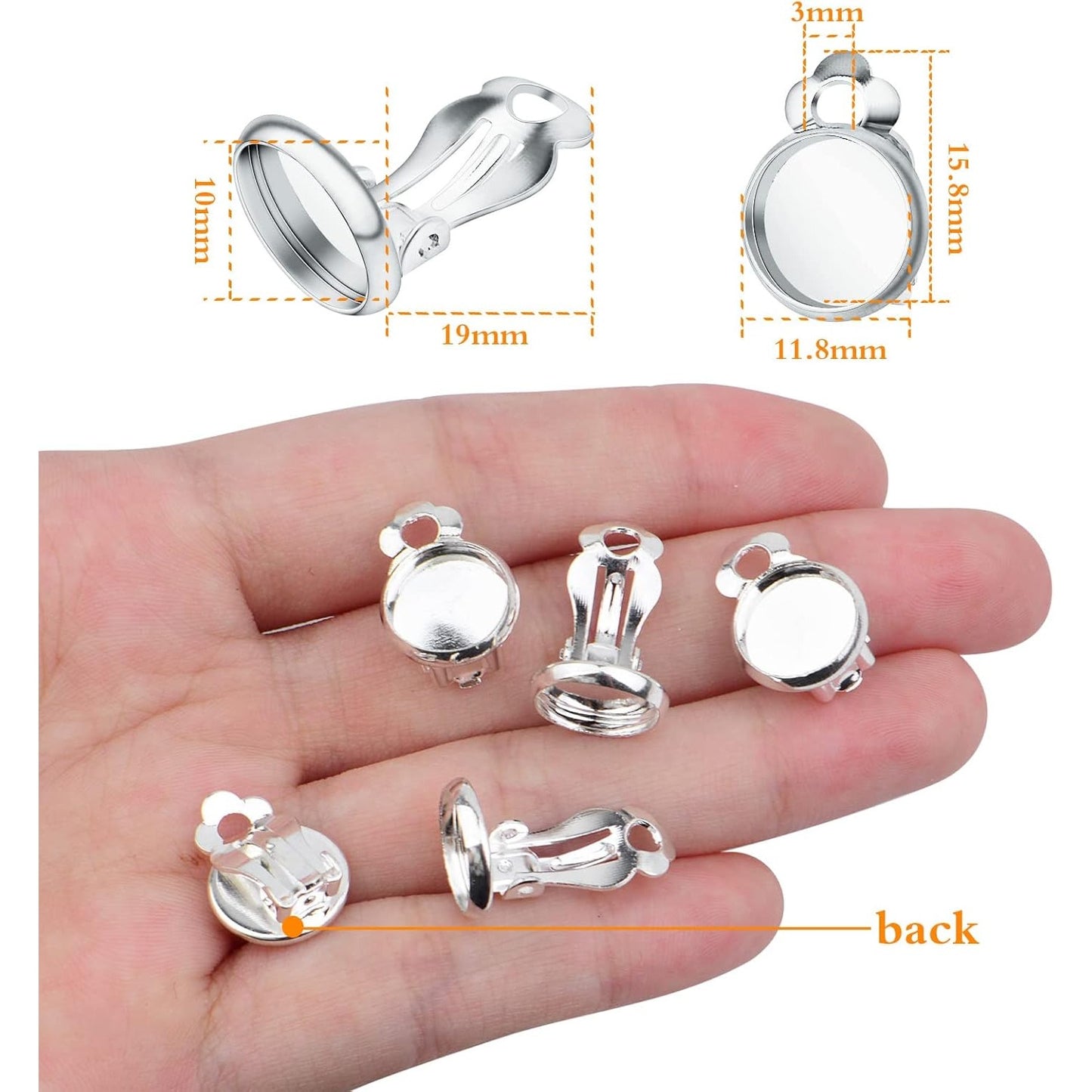 Clip-on Earring Converters, 20pcs (10 Pair) Flat Round Earring Trays 12mm Earring Cabochon Setting Converter for Non Pierced Ears Earring Making - Silver
