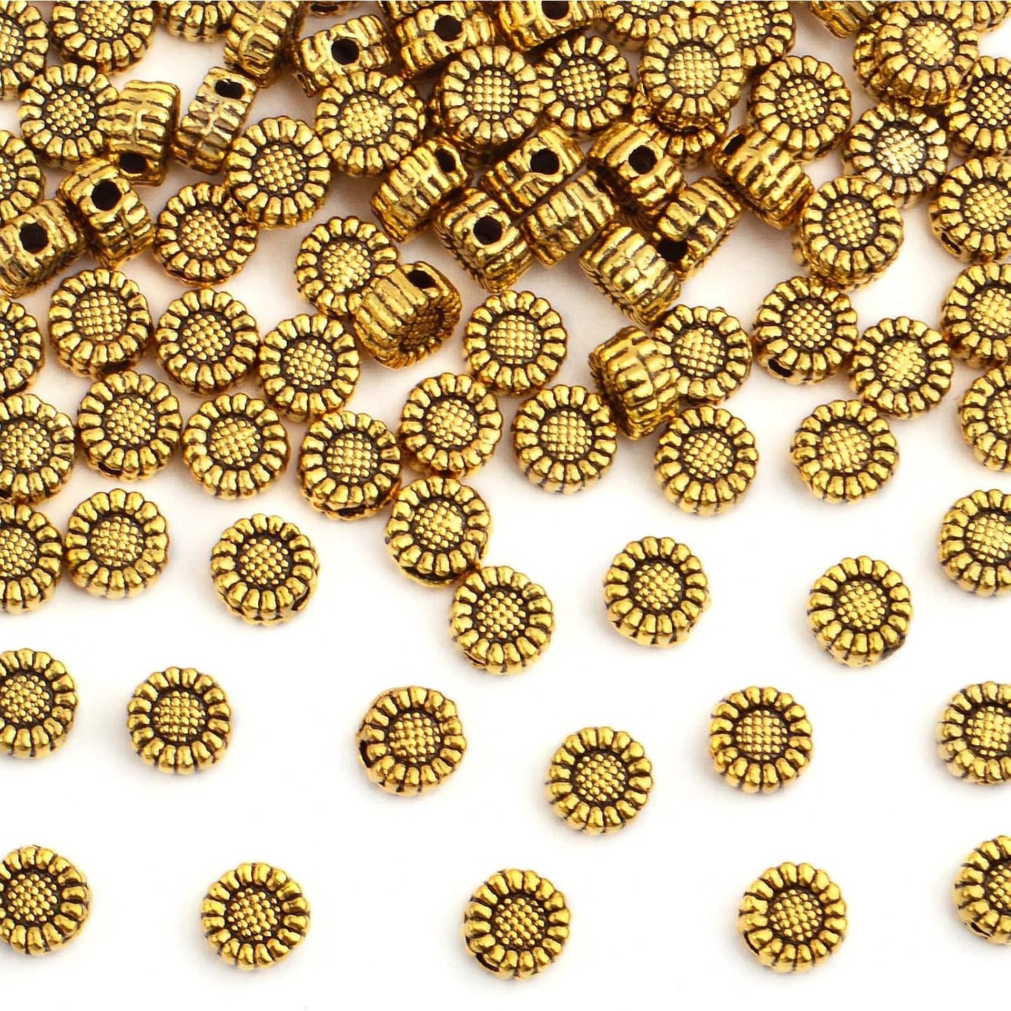 100pcs Antique Silver Sunflower Spacers Beads Tibetan Alloy Flower Bead Spacer Charm Beads Loose Bead Spacers for DIY Bracelet Necklace Jewelry Crafts Making Accessories