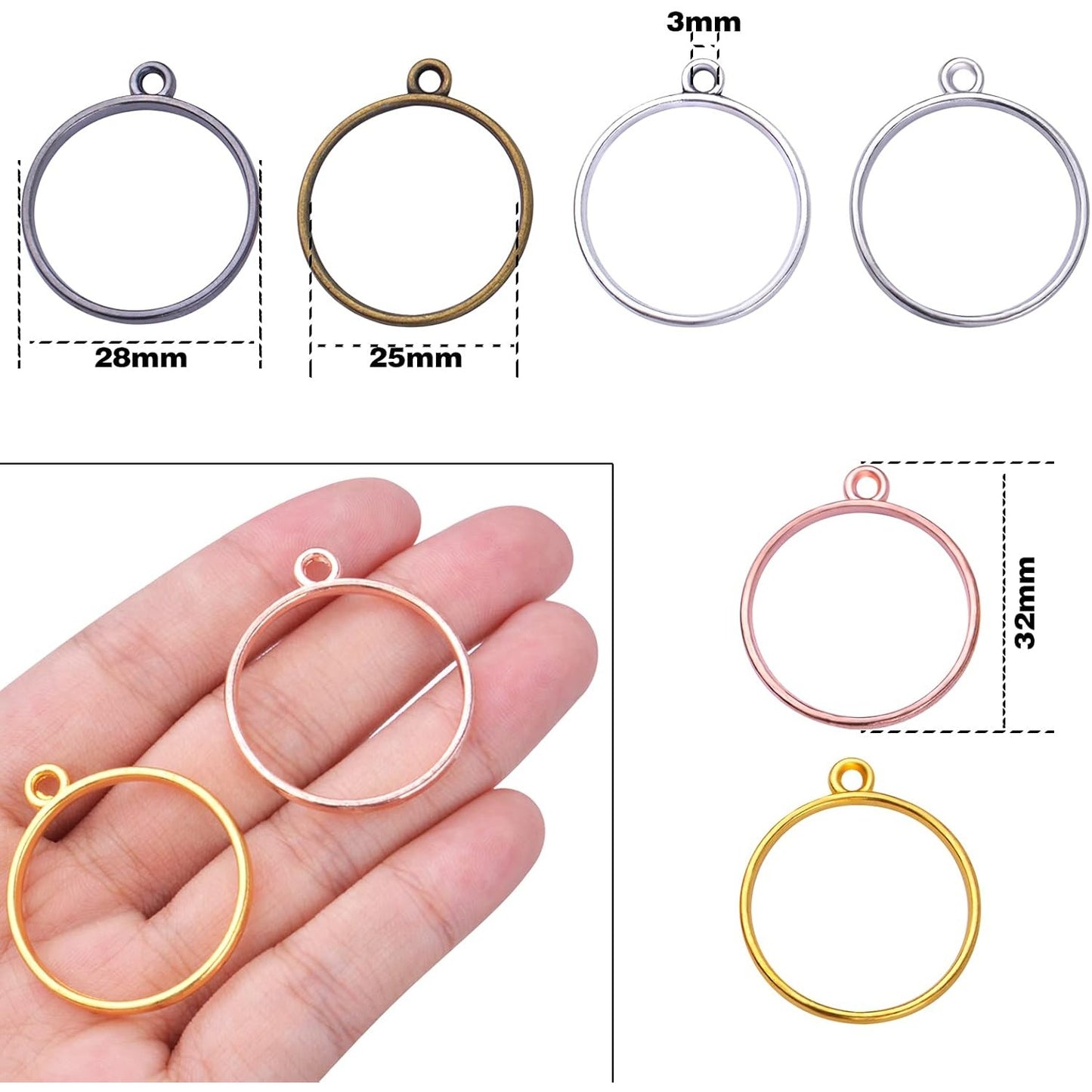 30pcs 6 Colors Round Open Bezel Pendants Alloy Bezel Charms Resin Molds Open Back Frame Pendants for Pressed Flower Frame Hollow Trays Jewelry Earrings Necklace Making Findings