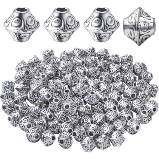 100pcs Antique Silver Flying Saucer Shape Spacer Bead Tibetan Alloy Bicone Beads Spacers Loose Spacers Jewelry Spacer Bead for DIY Jewelry Making Crafts Supplies