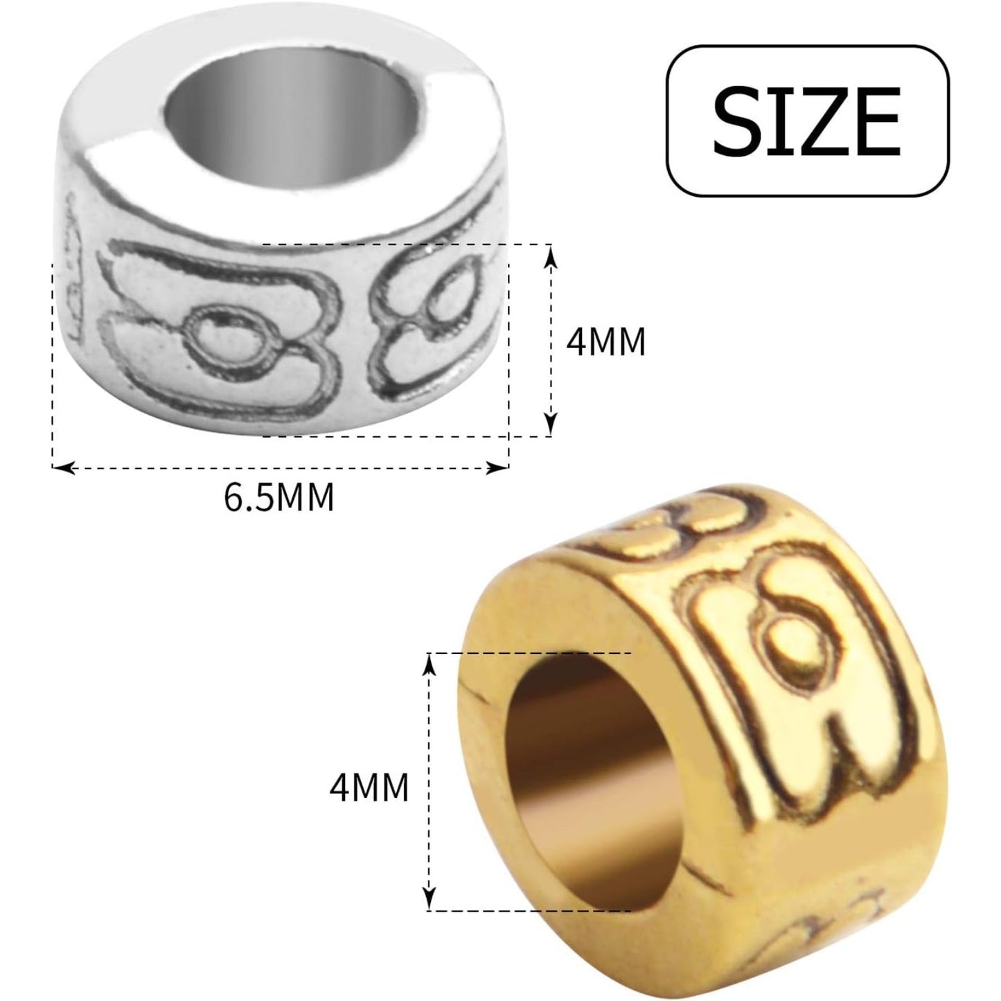 Large Hole Spacer Beads, 100pcs 6.5mm Round Rondelle Spacer Beads Large Hole Spacer Beads Alloy European Beads for DIY Crafts Jewelry Making, Antique Golden, Antique Silver