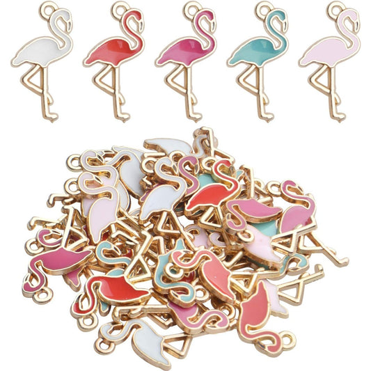 30pcs Gold Plated Enamel Flamingo Charms Cute Alloy Enamel Charms for DIY Earring Pendants Jewelry Crafts