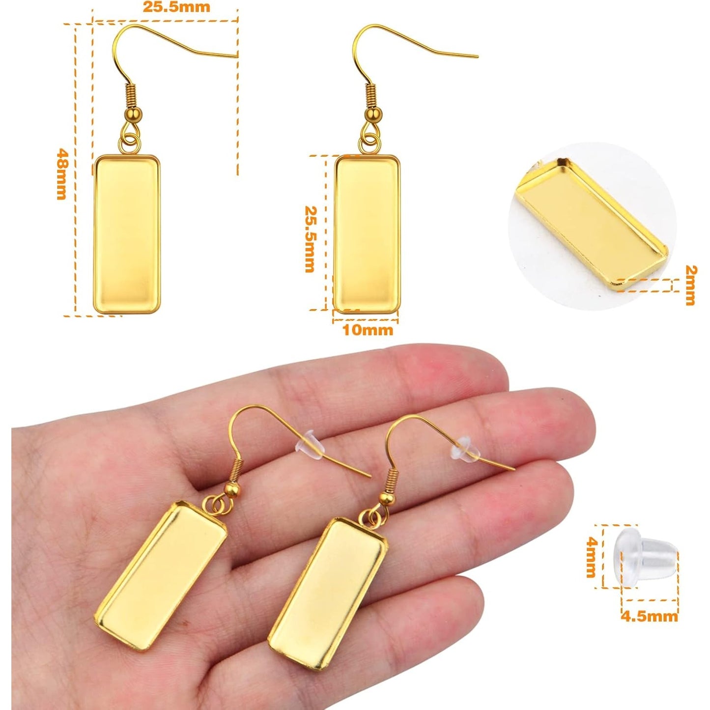 20-Piece Stainless Steel Earring Kit with 10x25mm Blank Rectangle Trays, 20 Silicone Earring Backs, DIY Jewelry Making
