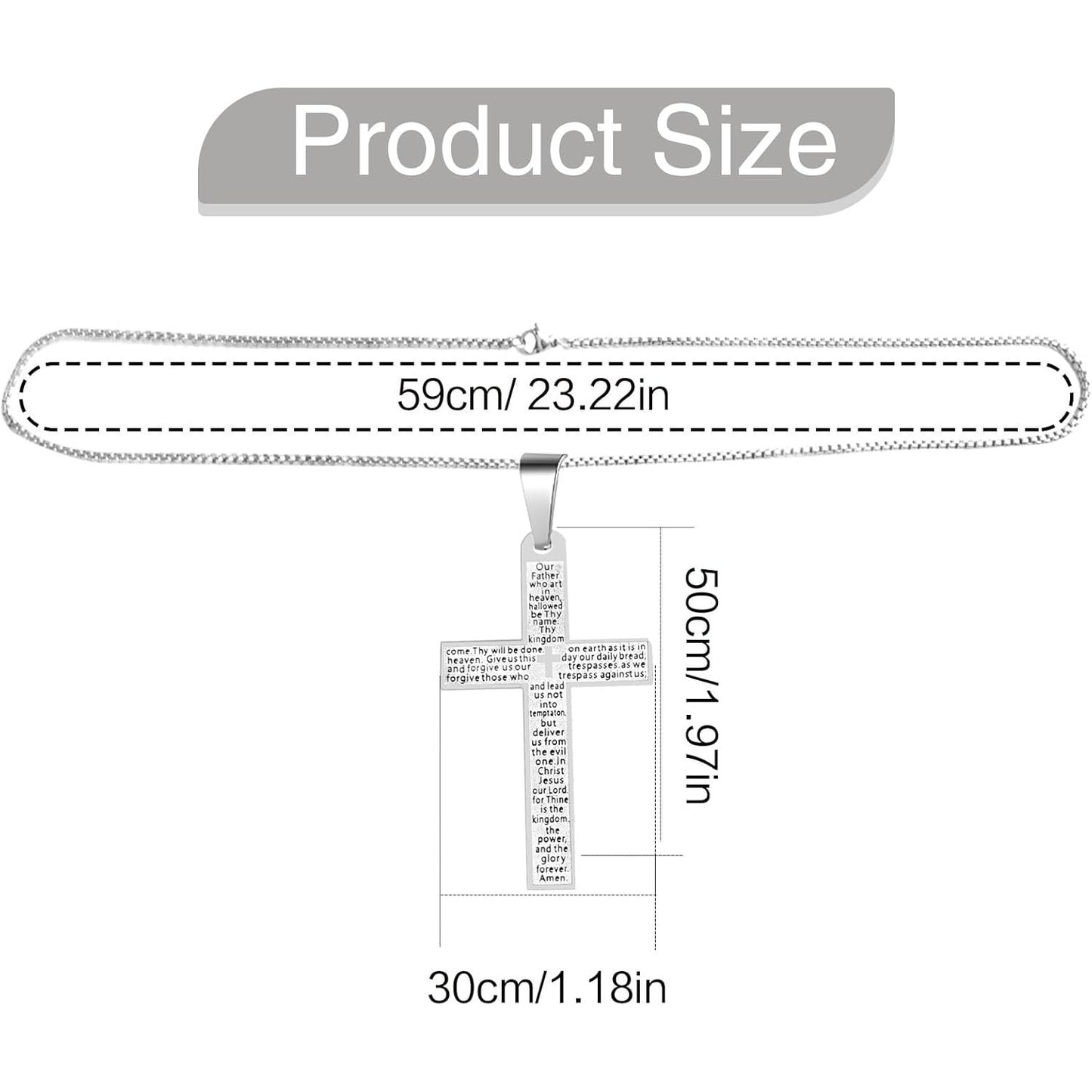 Stainless Steel Mens Womens Cross Necklace Lord's Prayer Pendant Jesus Christian Crucifix Bible Verse Charm Chain Choker Necklaces for Father Mother Easter Gifts