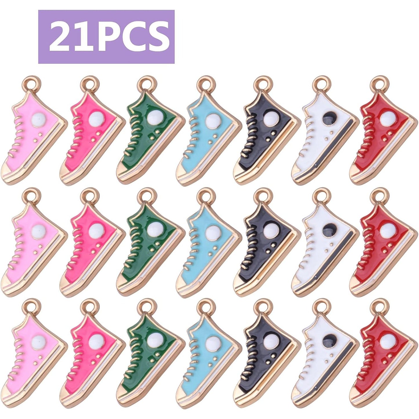 21pcs 7 Colors Alloy Shoes Charms Enamel Cute High-Top Sneaker Shoes Pendants Charms for DIY Earrings Bracelet Necklace Jewelry Making Accessories