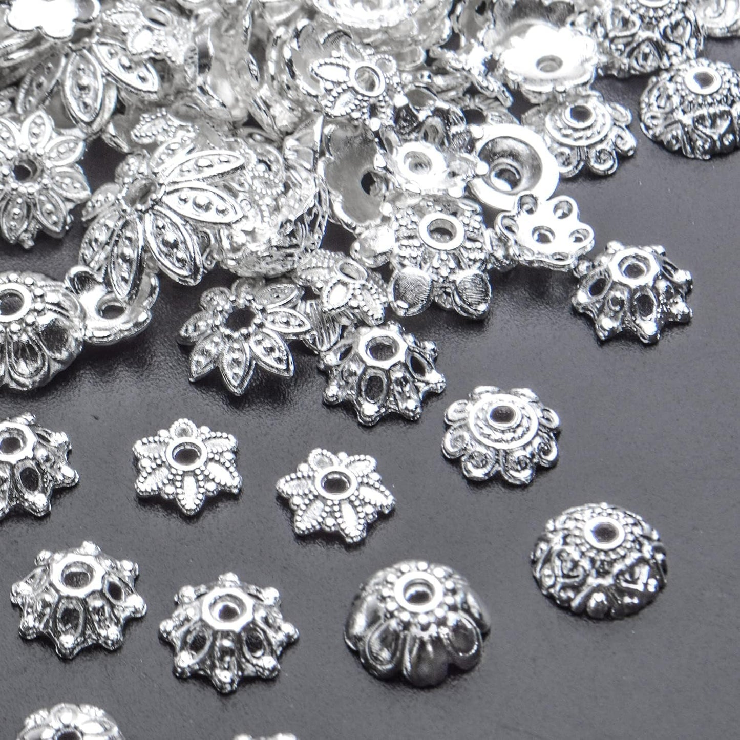 100g Mixed Metal Flower Caps Ends Tibetan Silver Spacer Loose Beads for Jewelry Making
