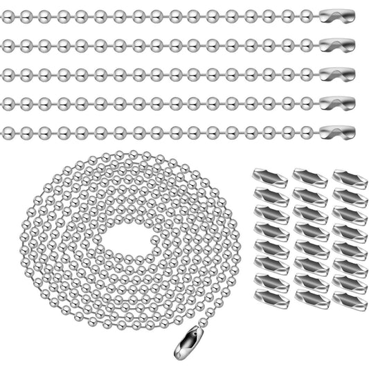 10pcs 1m Length Nickel Beaded 2.4mm Ball Bead Chain Necklaces Pull Chain Extension With 50pcs Connector