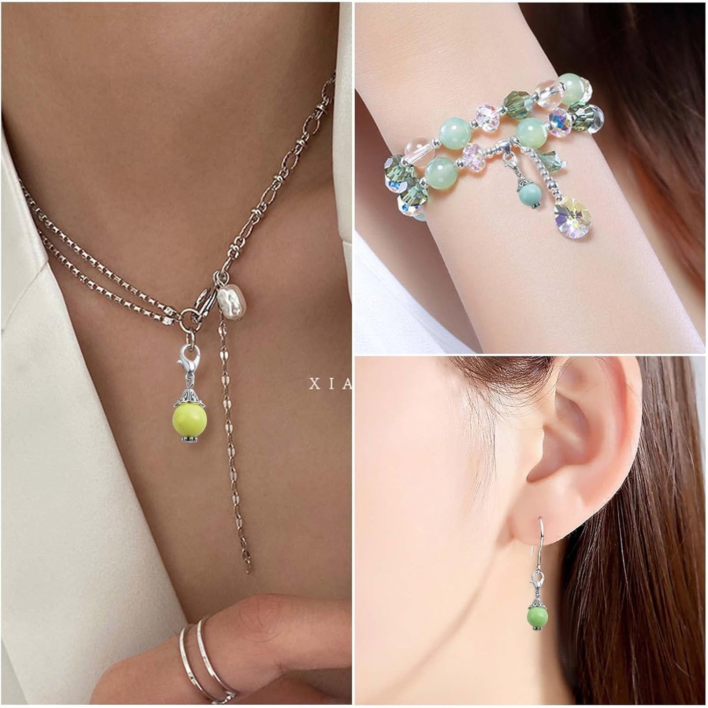 20pcs 10 Colors Acrylic Round Bead Charms Resin Metal Handmade Rondelle Bead Dangle Pendants with Lobster Clasps Accessories for DIY Necklace Bracelet Earring Jewelry Making