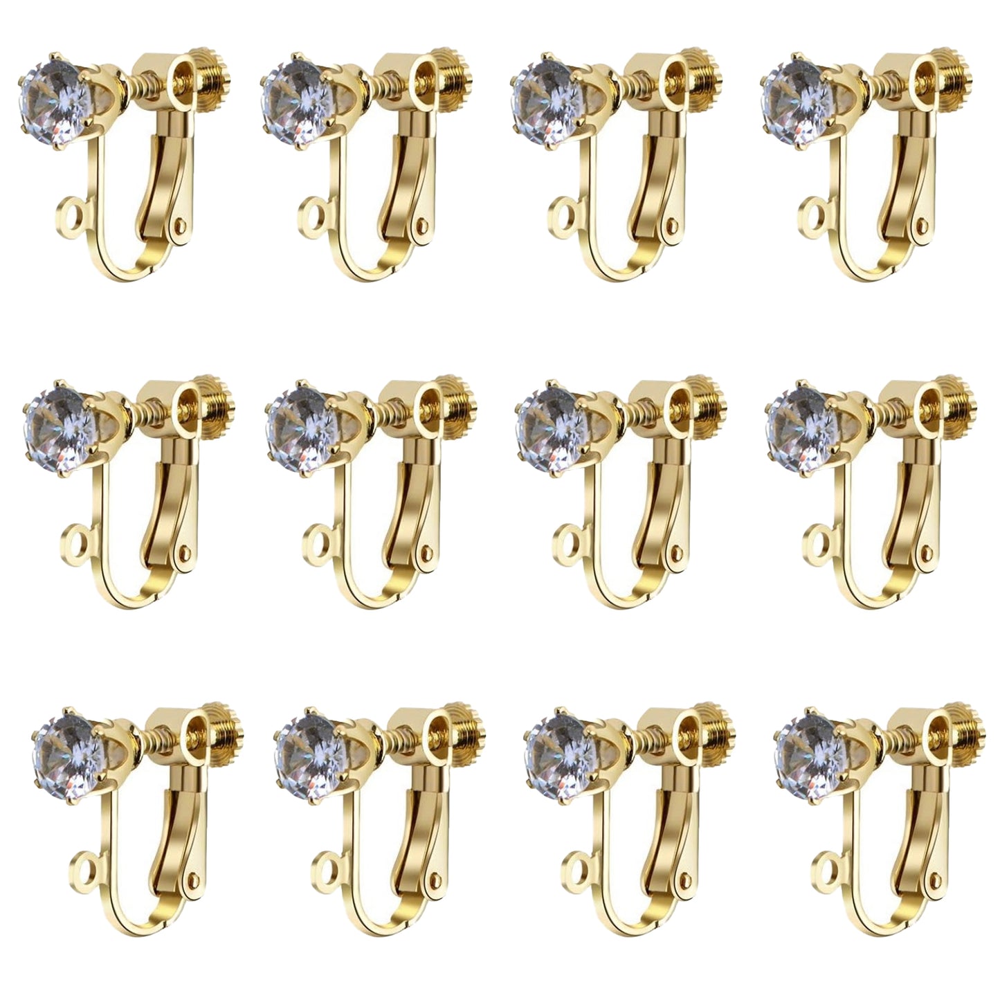 12pcs Clip on Earrings Converters Non-Pierced Crystal Earring Clips with Adjustable Screw for Jewelry Making,Gold and Silver