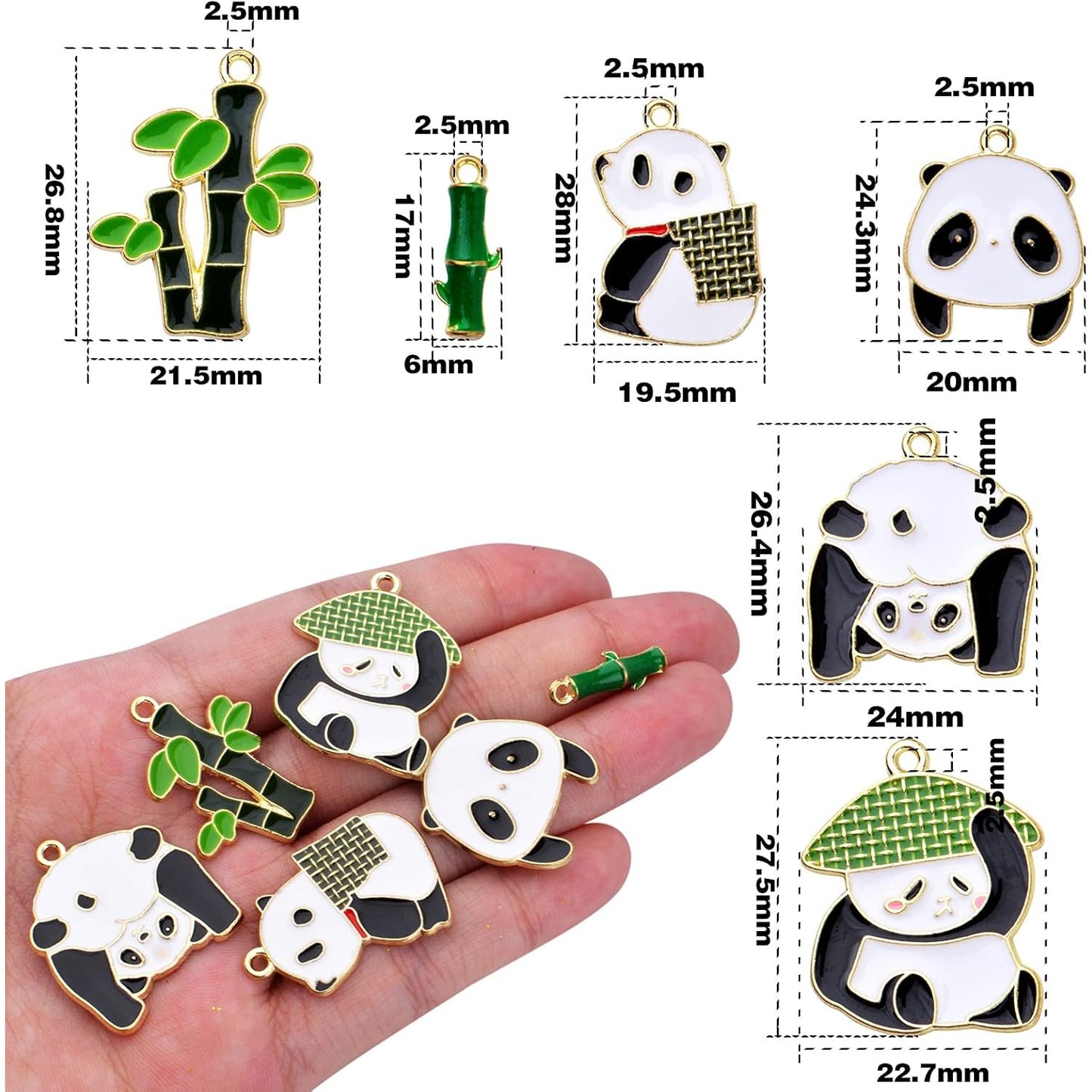18pcs 6 Styles Enamel Panda Bamboo Charms Cute Animal Dangle Pendants Charm Jewelry Making Accessories for DIY Earrings Necklace Bracelet