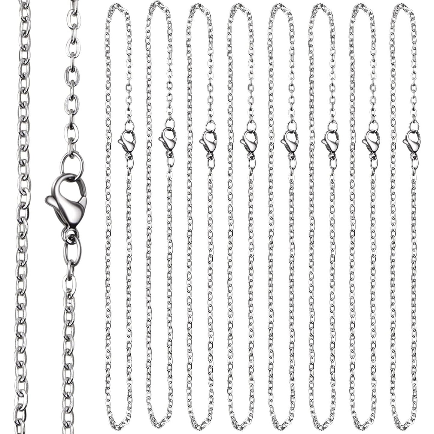 10 Pieces 50 cm 316 Stainless Steel Necklace Extension O-shaped Bracelet Choker Extender Chains with Lobster Claw Clasps for Women DIY Jewelry Making Supplies, Steel Color