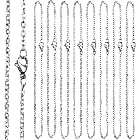10 Pieces 50 cm 316 Stainless Steel Necklace Extension O-shaped Bracelet Choker Extender Chains with Lobster Claw Clasps for Women DIY Jewelry Making Supplies, Steel Color