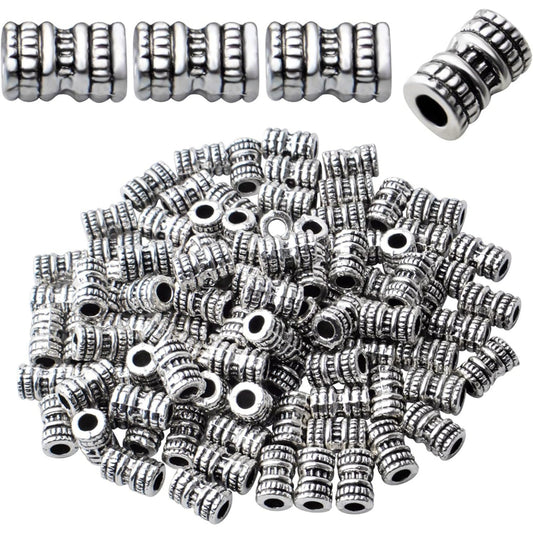 Column Spacer Beads,100pcs Antique Silver Tube Spacers Tibetan Alloy Loose Beads for DIY Jewelry Crafts Making