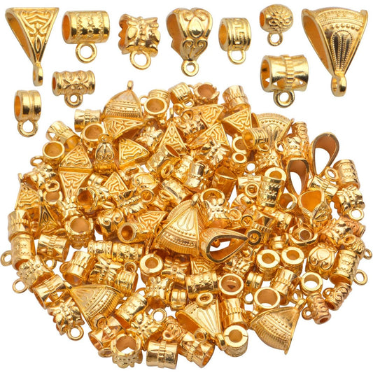 100g (About 120-170pcs) Mixed Gold Bail Beads,Spacer Bead,Bail Tube Beads,Bracelet Charms,Necklace Pendants for Jewelry and Craft Making