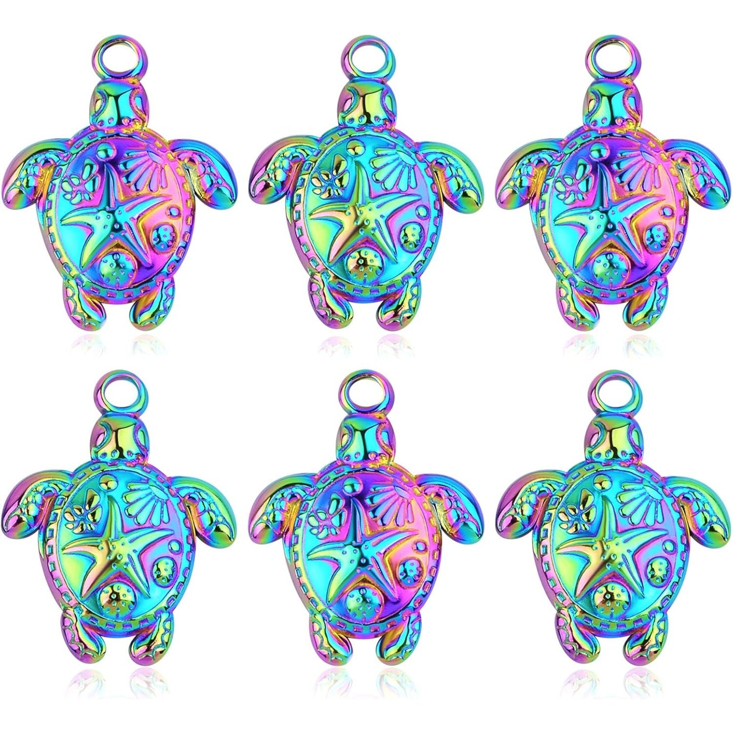 10pcs Stainless Steel Sea Turtle Charms Hypoallergenic Ocean Animal Turtle Tortoise Shape Dangle Pendants for DIY Necklace Bracelet Crafts Jewelry Making, Rainbow Color