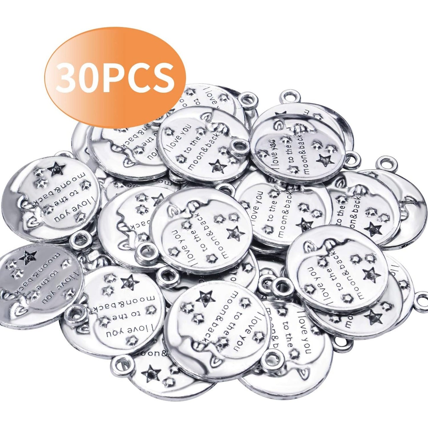 Inspirational Words Charms, 30pcs Lettering Saying Pendants (I LOVE YOU TO THE MOON&BACK) Charms Beads Jewelry Findings for DIY Necklace Bracelet