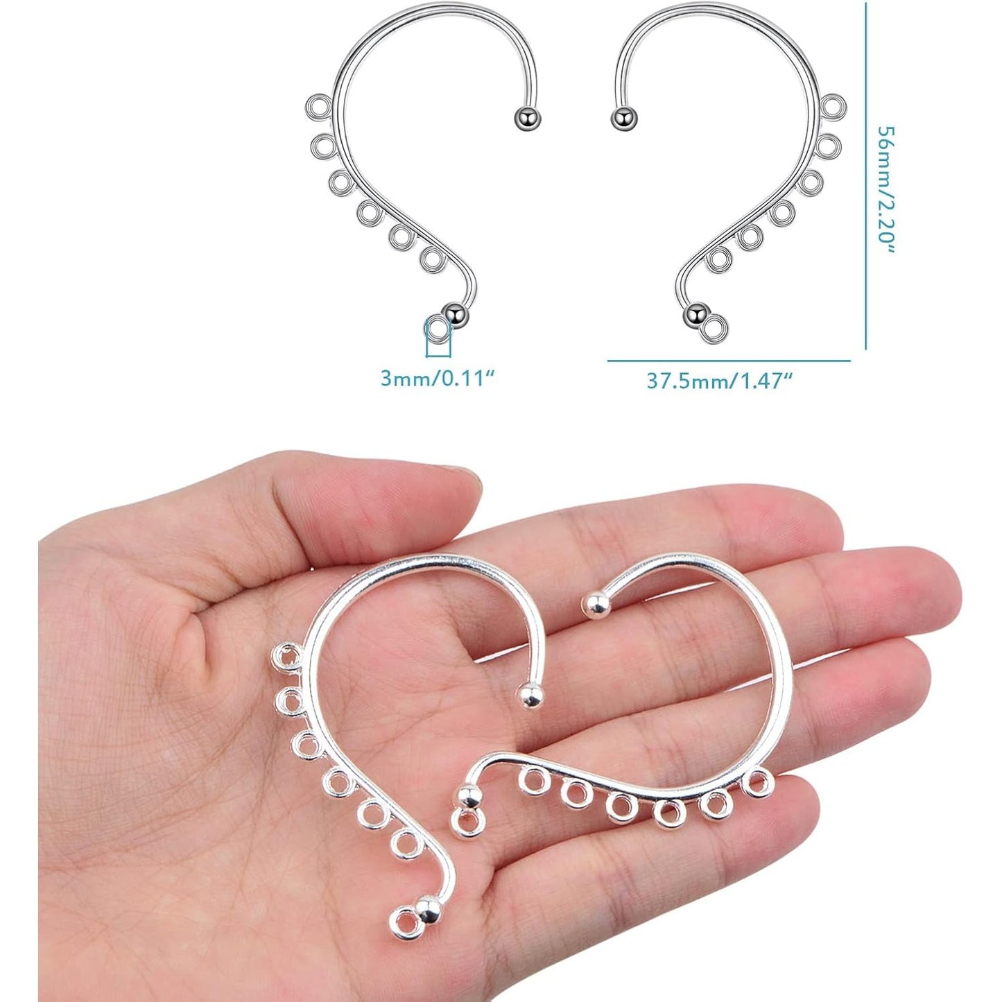 20pcs Silver Ear Cuffs Wrap 7 Holes Earring Hooks Non Pierced Around Ear Wraps Ear Cuff Tassel Drop Earrings Components for DIY Earrings Jewelry Making Decoration
