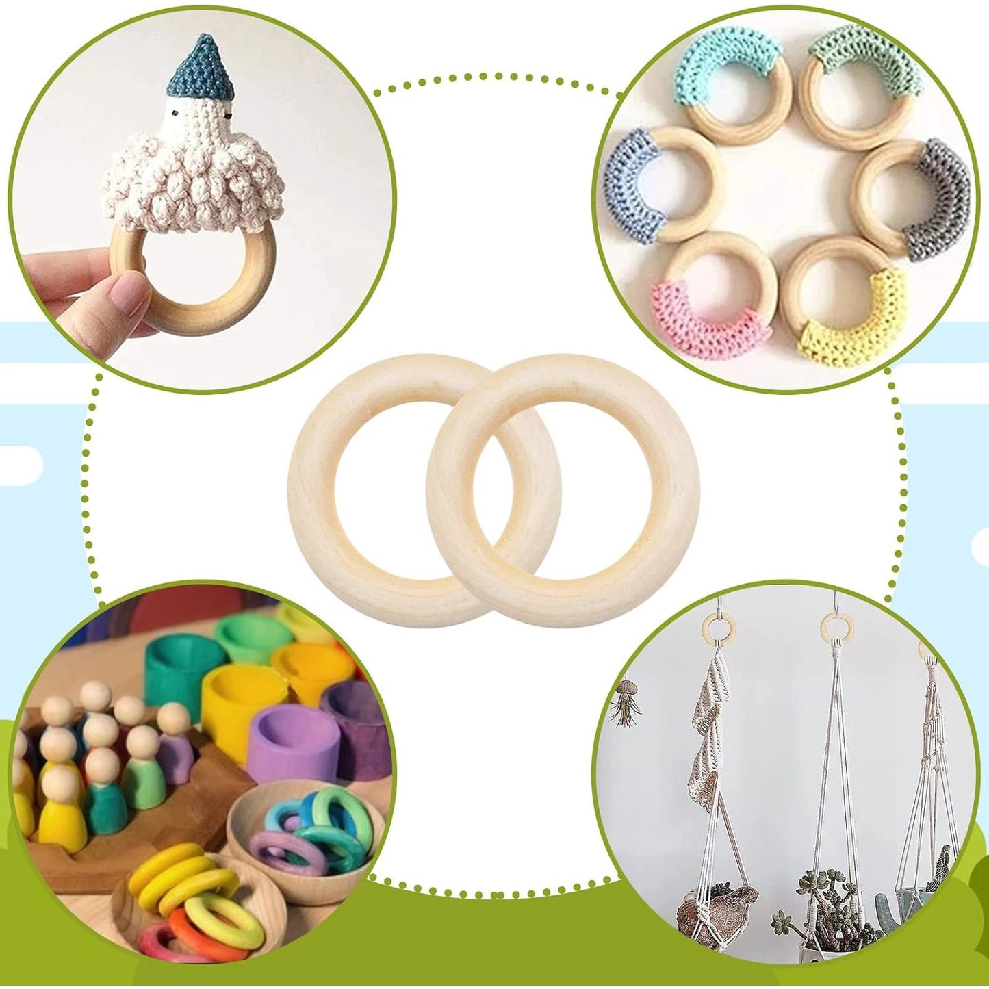 BronaGrand 20 Pieces Wooden Rings Natural Unfinished Solid Wood Rings Smooth Wooden Circles for DIY Craft Pendant Connectors Jewelry Making(55mm)