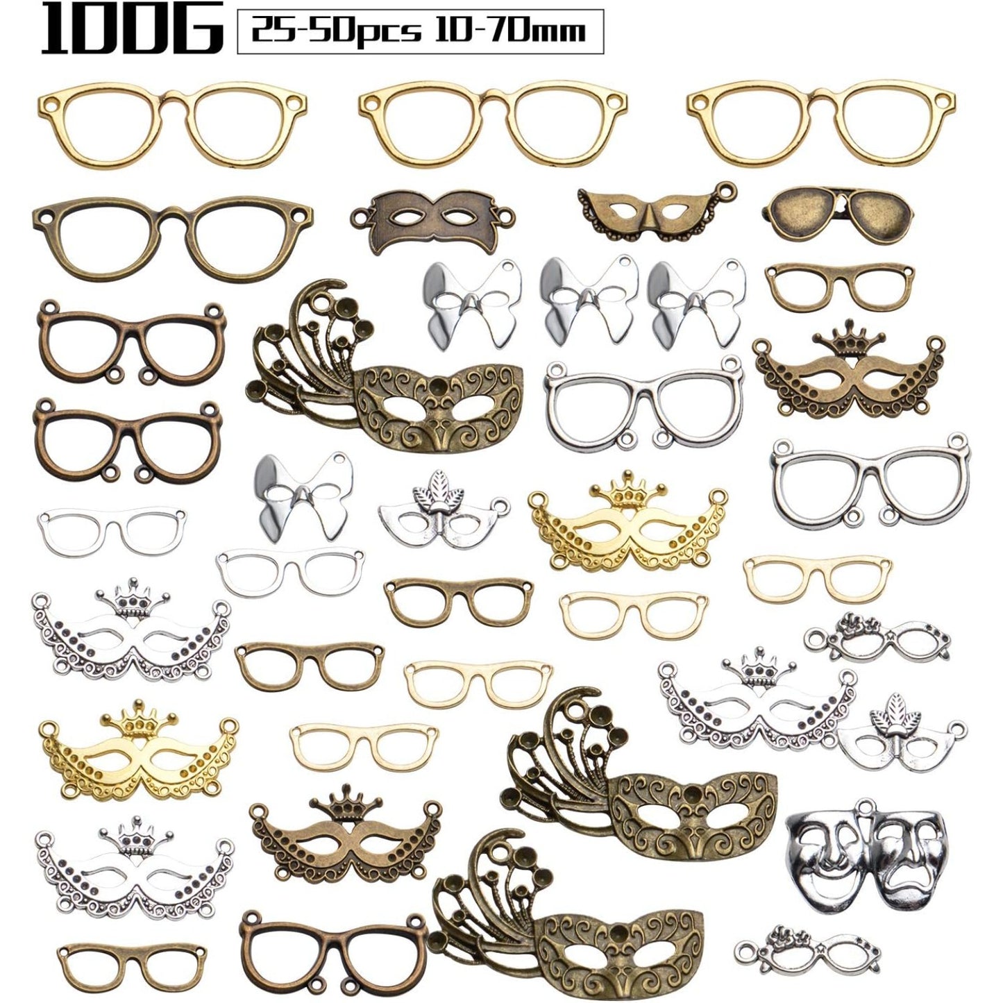 Mask Pendant Jewelry, 100g(About 25-50pcs) Women Face Masks Pendant Charms Alloy Antique Mask Eyeglasses Charms Accessory for Halloween Parties Ball Dance Cosplay Jewelry DIY