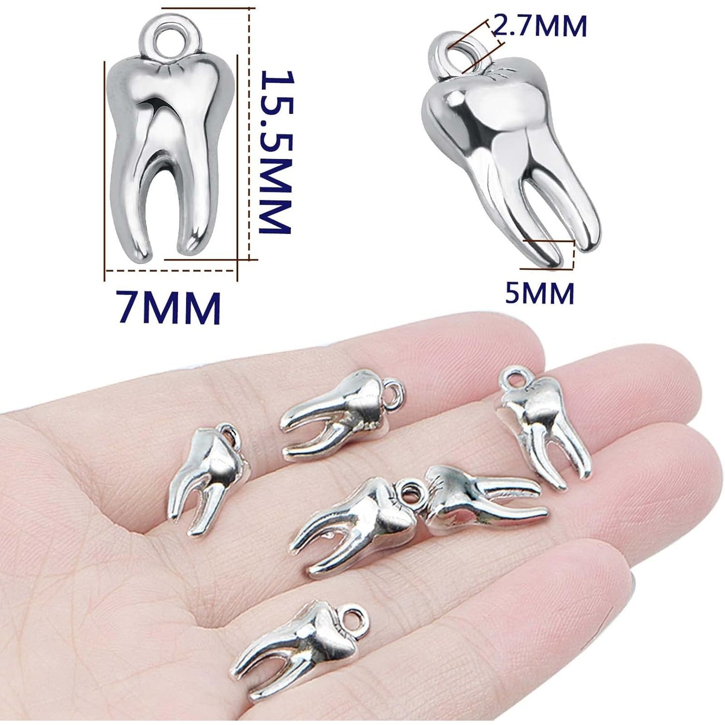 50 Pieces Antique Silver Tooth Pendant Charms Alloy Heathy Teeth Dangle Charms Hanging Ornaments Links for DIY Necklace Bracelet Jewelry Making Supplies