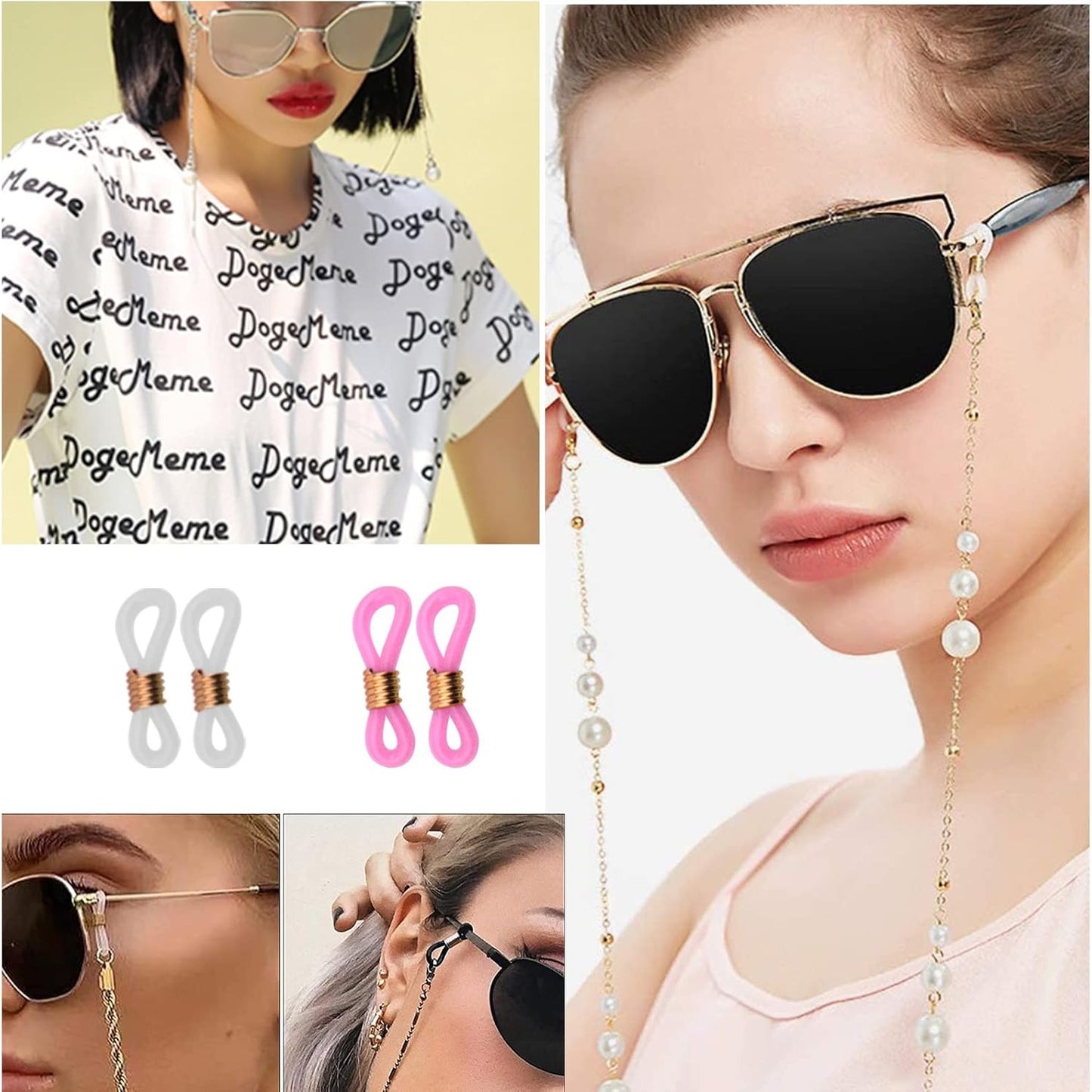 50pcs Eyeglasses Chain Ends Adjustable Silicone Spring Connector Holder Spectacle Anti-Slip Ends Retainer Eyeglass Strap Holder Loop for Glasses Necklace Chain, Mixed Colors
