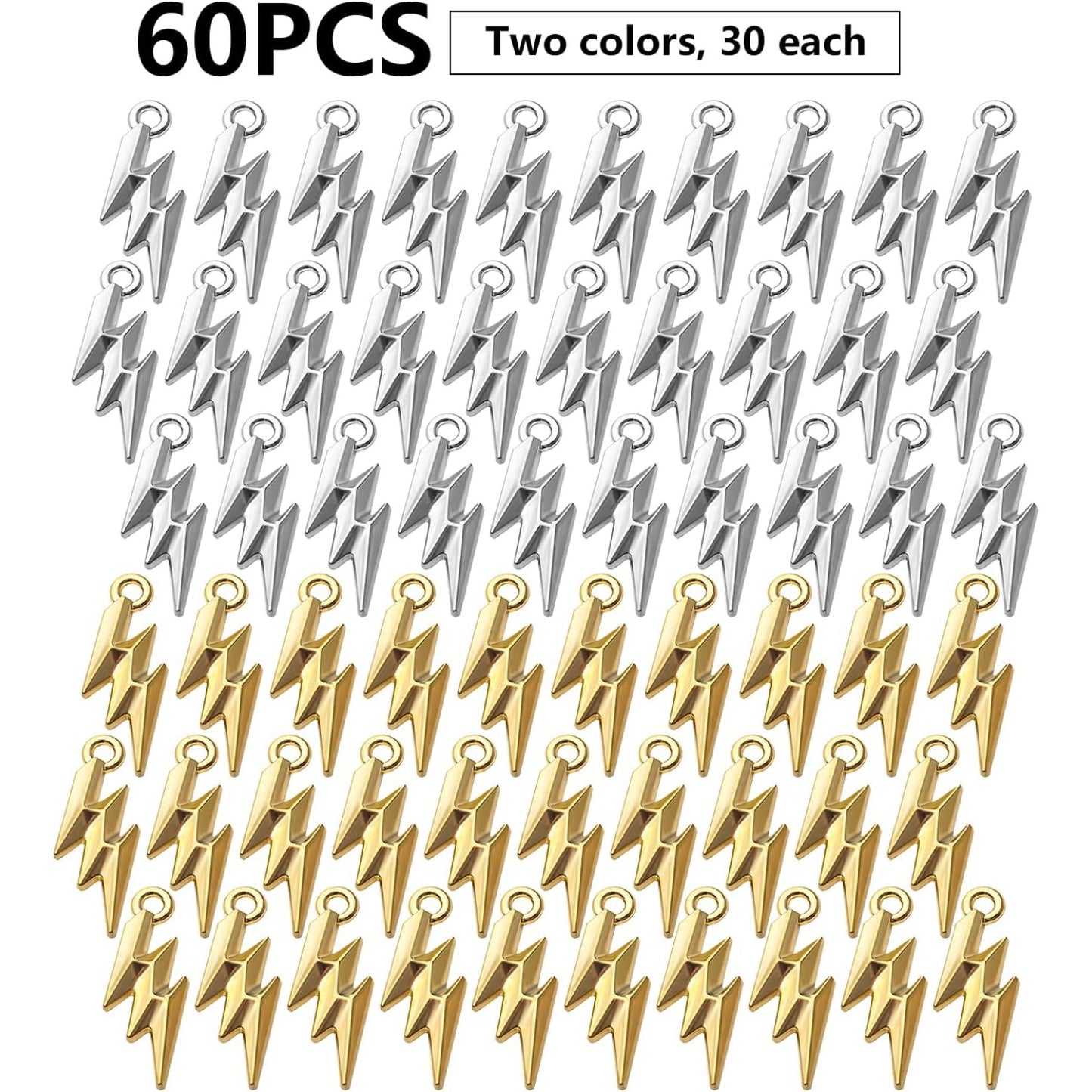 60pcs Flash Shape Charms Lightning Bolt Pendants Alloy Flash Lightning Charm Celestial Charms for Earrings Necklace DIY Jewelry Making Accessory