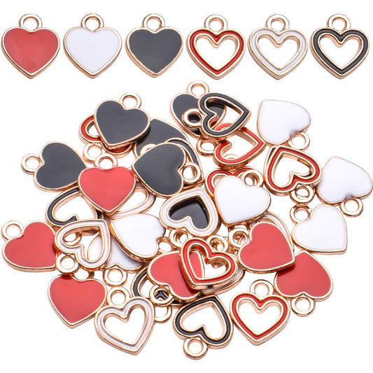 Heart Shape Charms, 36Pcs Enamel Heart Shape Pendants Alloy Heart Charms Bulk for DIY Necklace Bracelet Earrings Craft Making