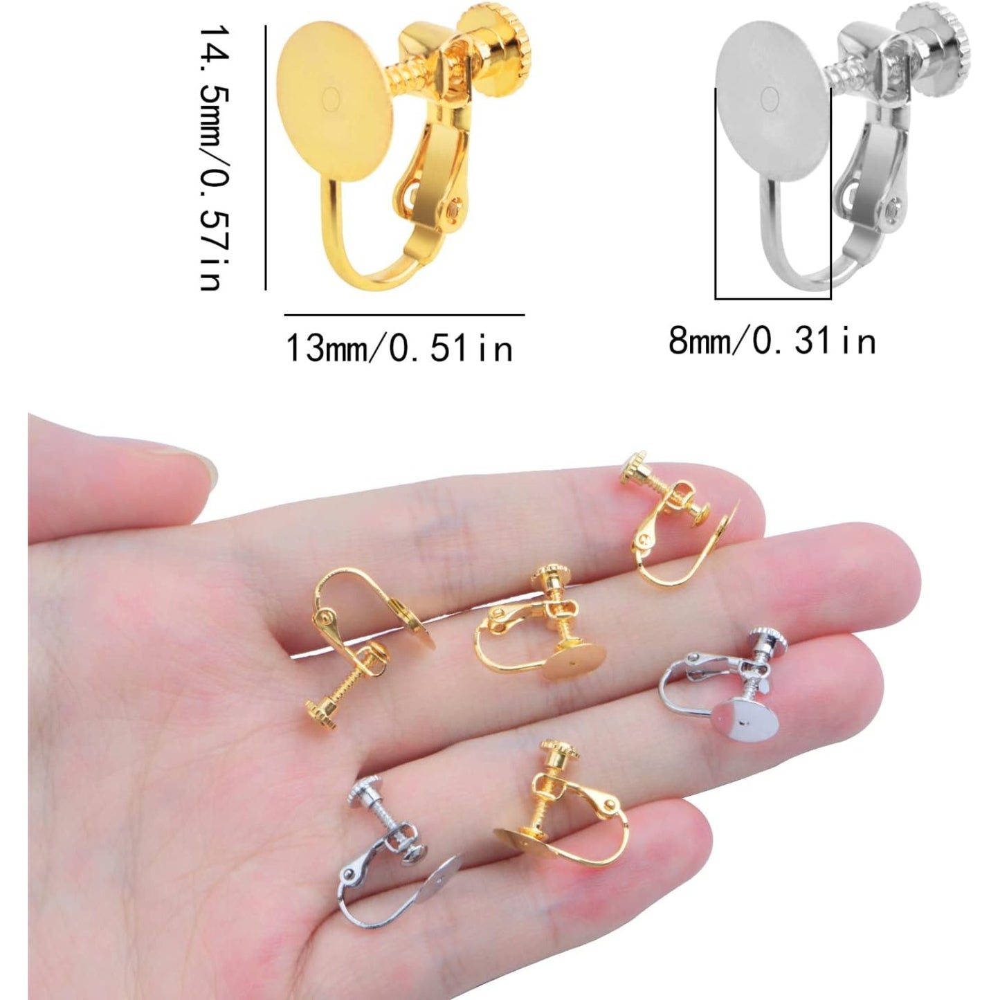 20pcs Stainless Steel Screw Clip-on Earring Converters Components Hypoallergenic Flat Round Earring Bezel Tray Clips for Non-Pierced Ears DIY Earrings Making, 2 Colors